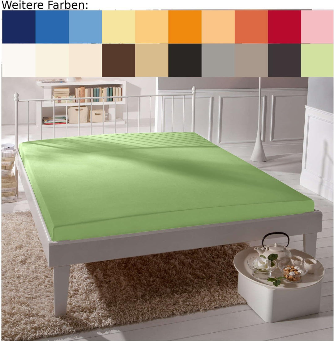 ESTELLA Spannbetttuch Feinjersey | Maigrün | 100x200 cm | passend für Matratzen 90-100 cm (Breite) x