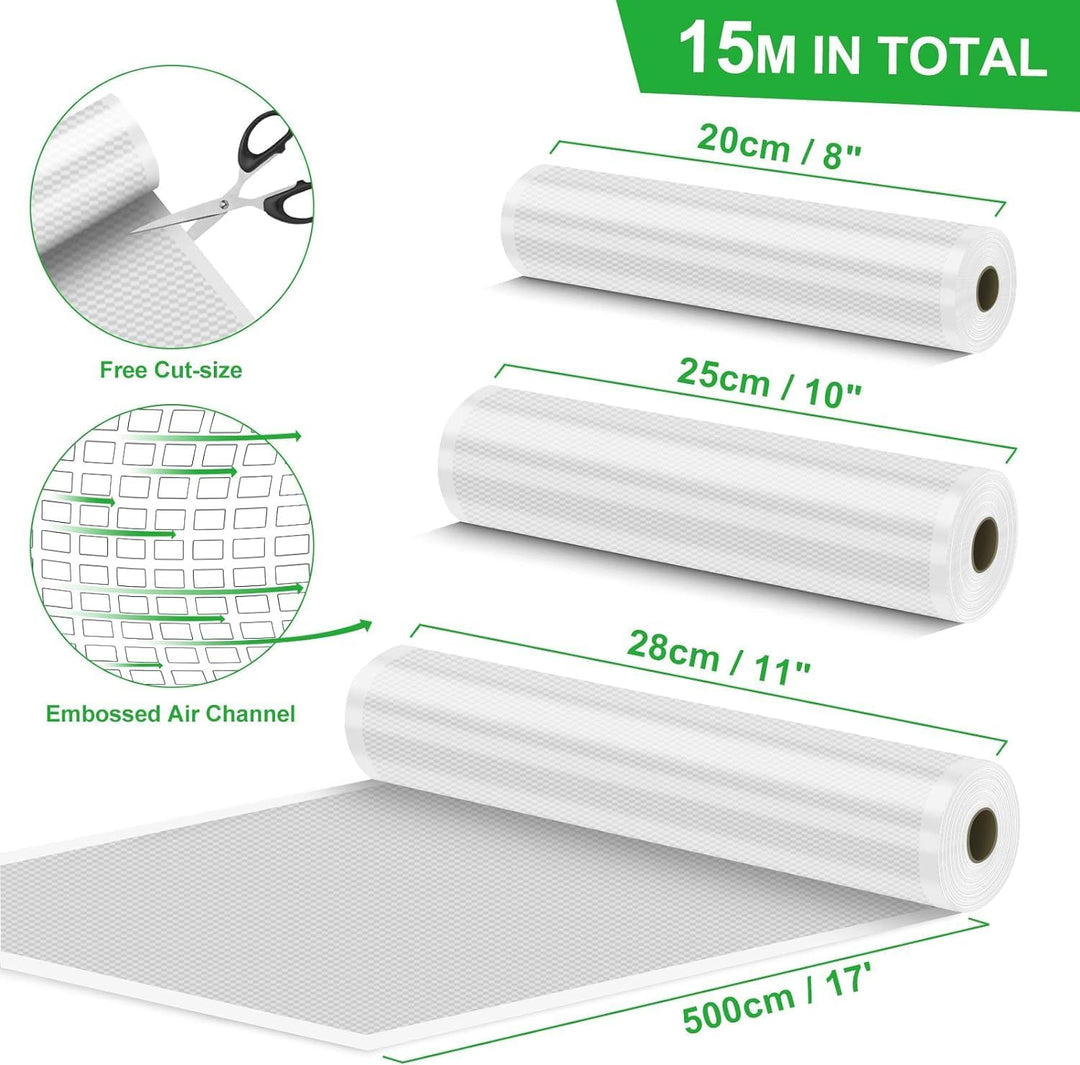 Vakuumierbeutel Vakuumierfolie 3 Rollen 20/25/28x500cm(15m), Vakuumrollen Lebensmittel für Vakuumier
