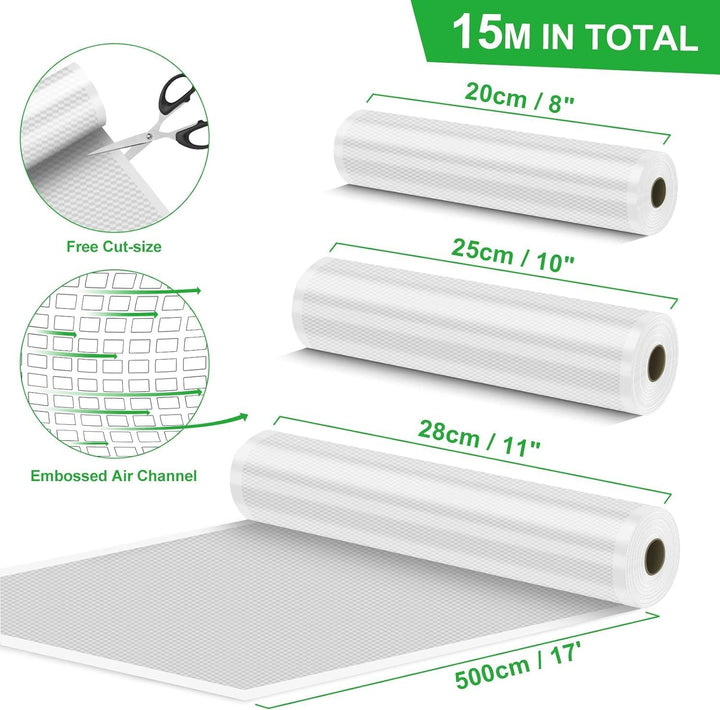 Vakuumierbeutel Vakuumierfolie 3 Rollen 20/25/28x500cm(15m), Vakuumrollen Lebensmittel für Vakuumier