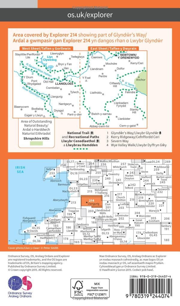 Llanidloes and Newtown - Y Drenewydd (OS Explorer Map, Band 214), Karte