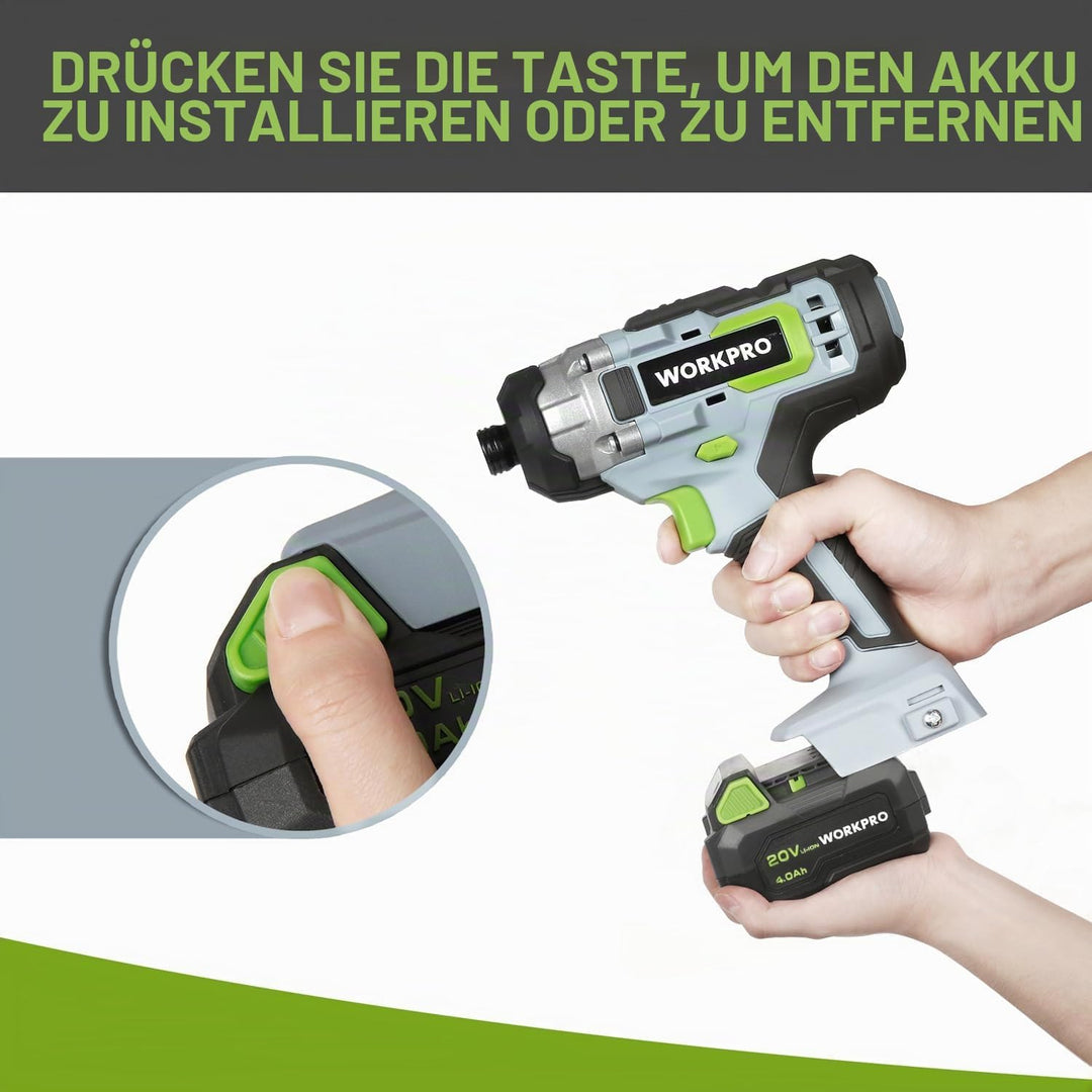 WORKPRO Lithium-Ionen-Akku 20 V 4,0 Ah für kabellose Werkzeuge, 4,0 Ah