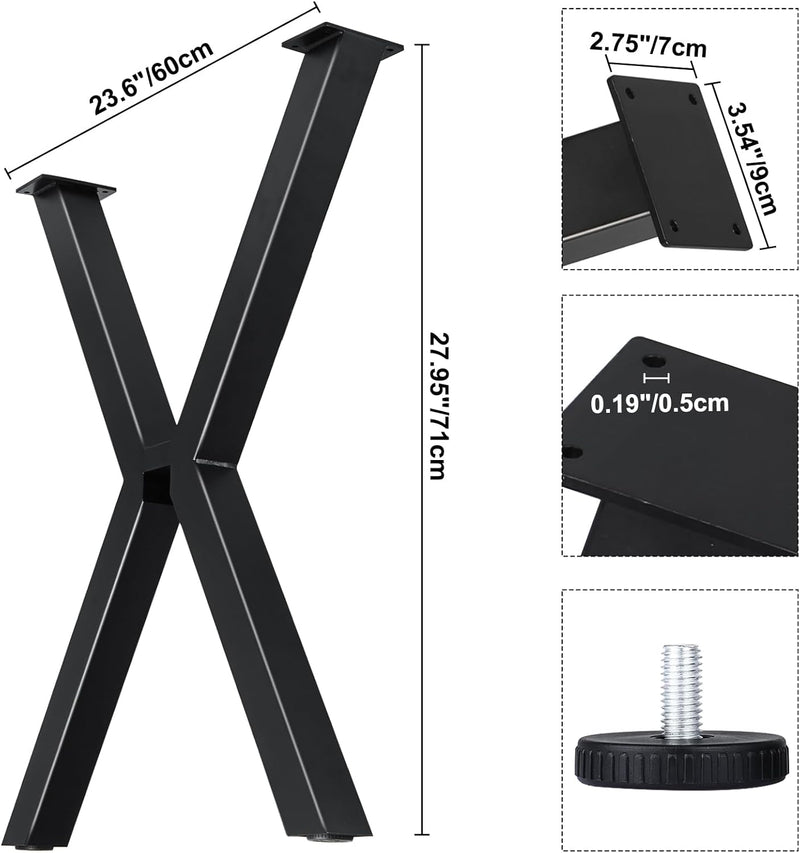 Homtone Tischbeine Metall Tischgestell Kreuzform, 2 Stück Industrial Kohlenstoffstahl Tischbeine für