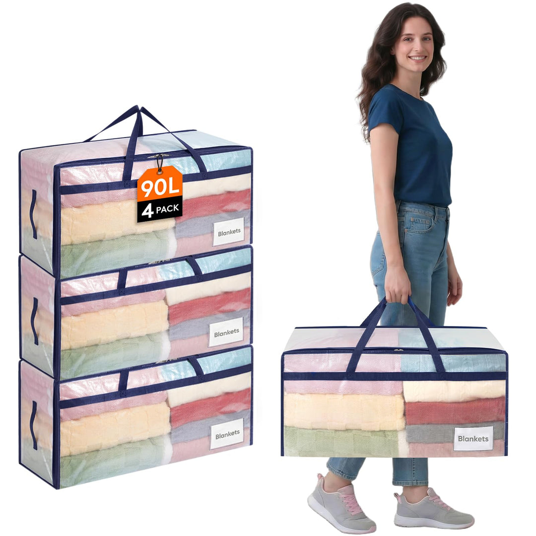 Lifewit 4 Stück 90L Umzugstaschen mit Griff, Aufbewahrungstasche für Bettdecken, Grosse Tasche mit R
