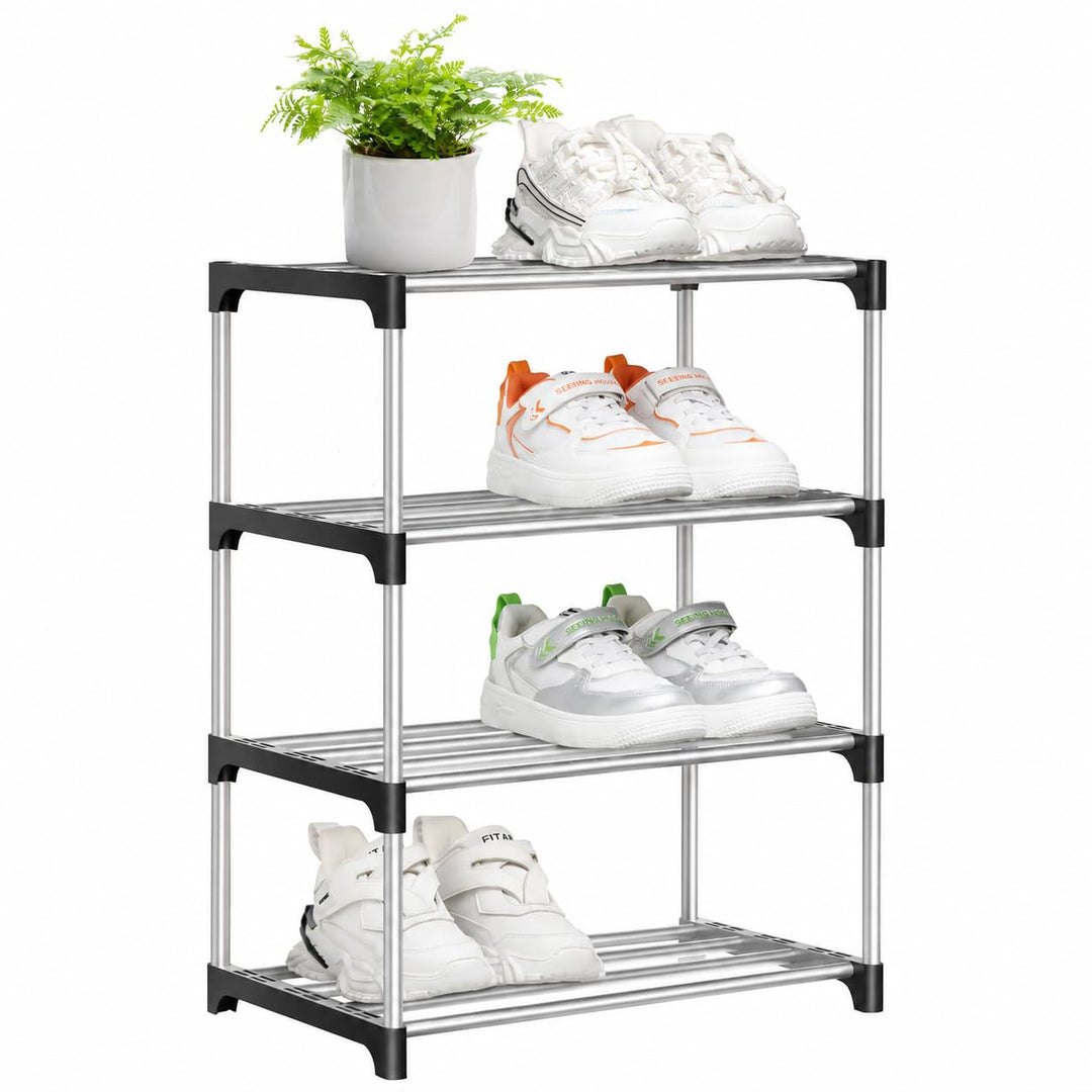 Kleines Schuhregal mit 4 Ebenen, Stapelbares Schuhregal Metall Schuhschrank für Eingang Schrank für