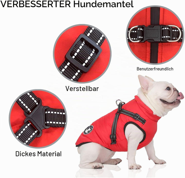 LUOWAN Hundemantel für kleine Hunde, Hundemantel mit Geschirr, Reflektierende Outdoor-Hundeweste, Wi