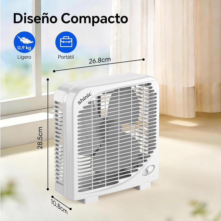 shinic 25 cm Tisch-Boxventilator, 2 Geschwindigkeiten, leiser Tischventilator mit starkem Luftstrom,