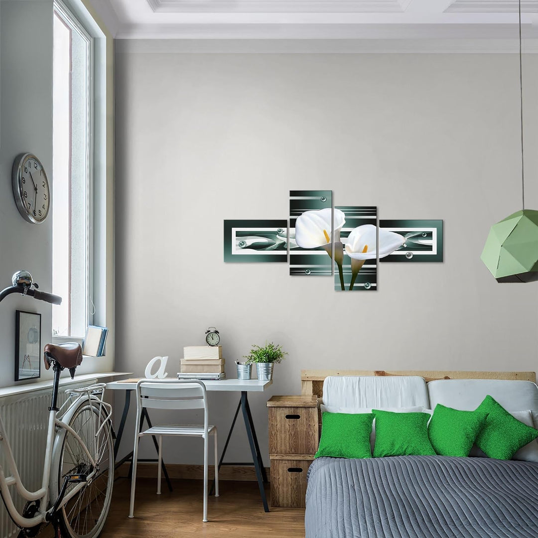 Runa Art Bild Modern Blumen Calla - Made in Germany - Wandbilder Abstrakt Türkis Weiss 4 Teilig 2026