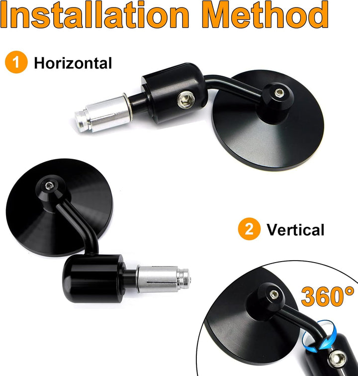 7/8 "22mm Motorrad Lenkerendspiegel 3 Zoll Runden Rückansicht Seitenspiegel für Scooter Chopper Crui