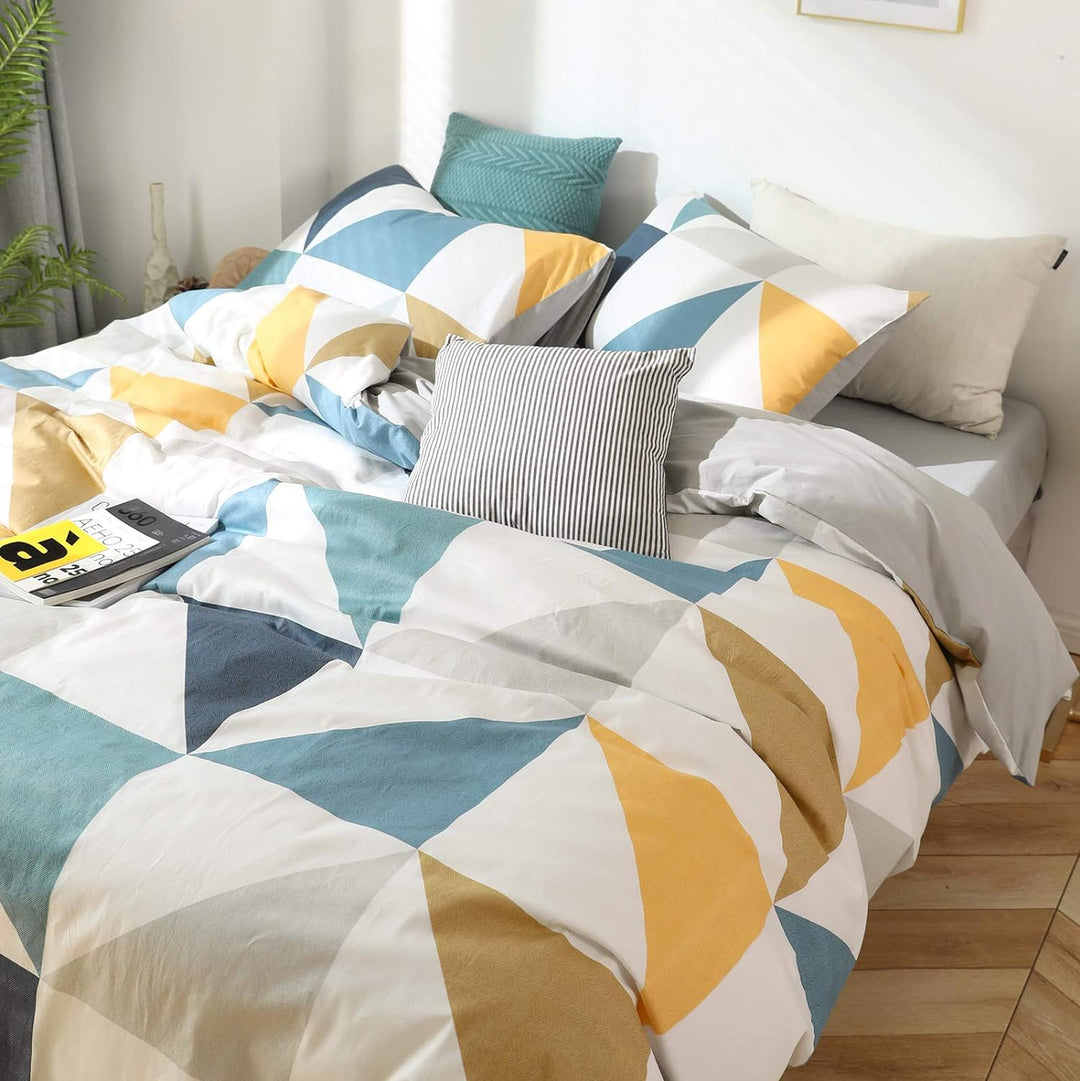 GETIYA Luxus Bettwäsche 220x240 Baumwolle Damen Herren Geometrische Bettwäsche Kontrast Farbe Bettwä