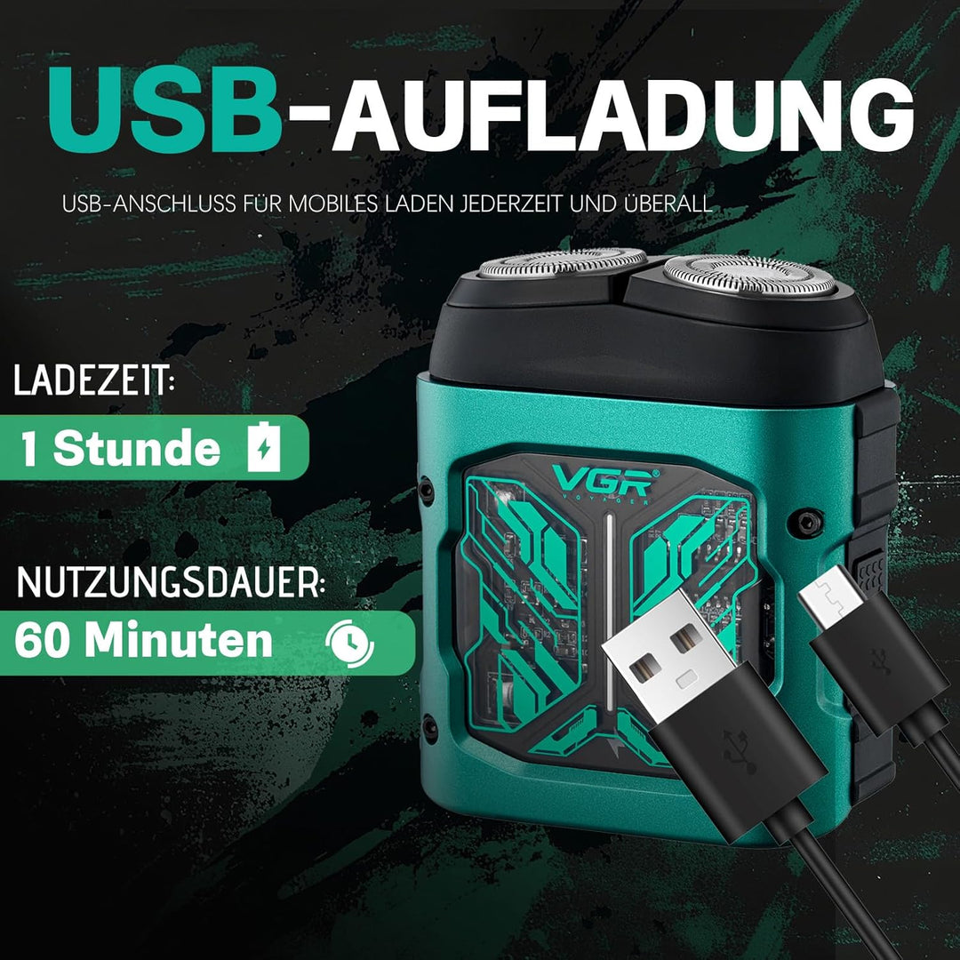 VGR 344 Mini Rasierer Herren, Elektrorasierer Herren mit Magnetischen Doppelrotationsköpfen für Einf