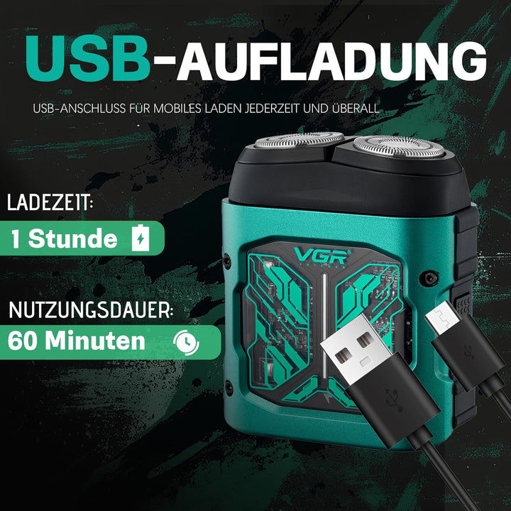 VGR 344 Mini Rasierer Herren, Elektrorasierer Herren mit Magnetischen Doppelrotationsköpfen für Einf