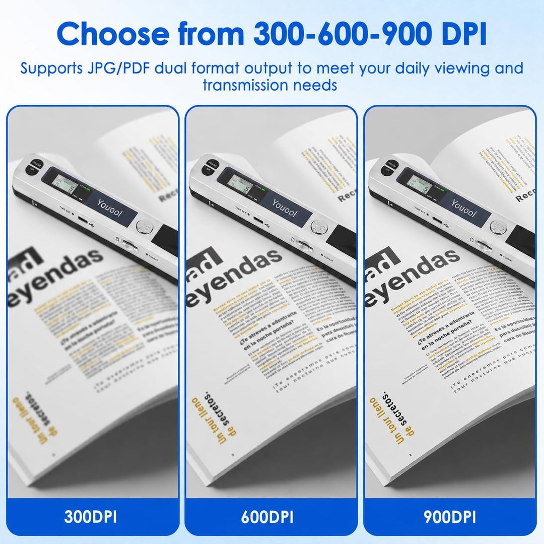 Handscanner Dokumentenscanner, A4 900 DPI Hohe Auflösung Farbfoto Portable Scanner, JPG/PDF Format U