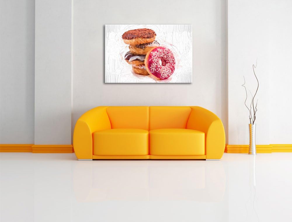 Süsse Donuts Pinsel Effekt, Format: 100x70 auf Leinwand, XXL riesige Bilder fertig gerahmt mit Keilr