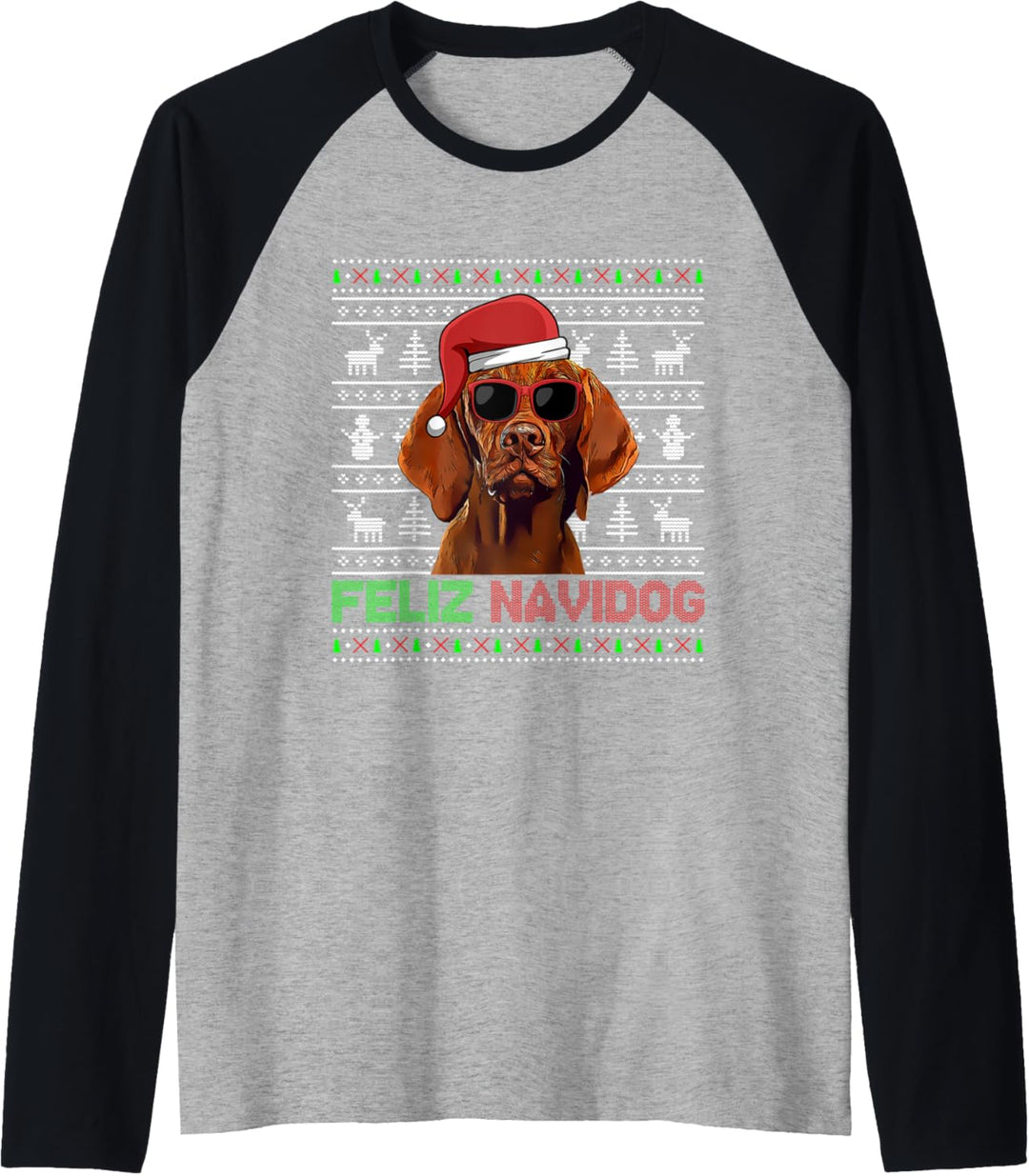Vizsla Dog Feliz Navidog Lustige Weihnachten Raglan