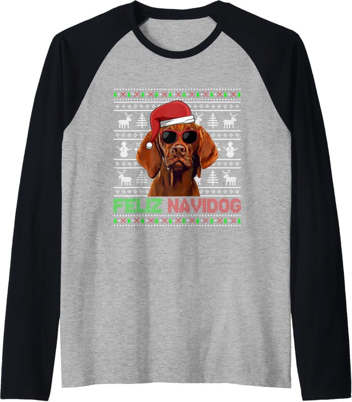 Vizsla Dog Feliz Navidog Lustige Weihnachten Raglan