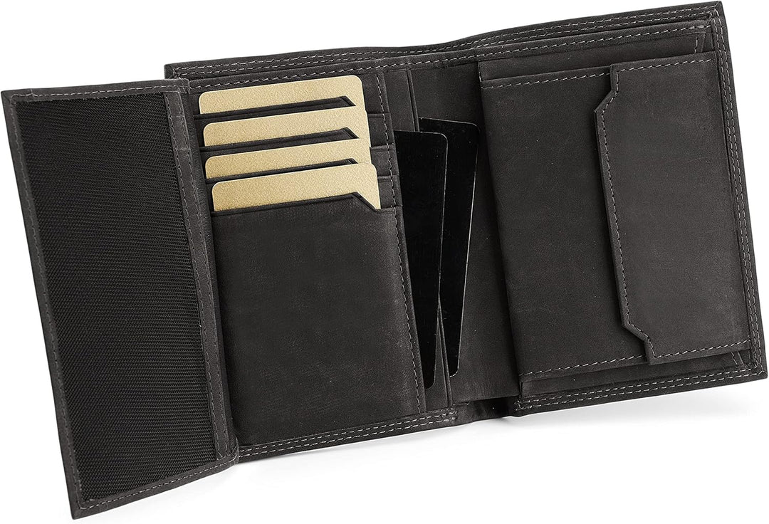 SERASAR | Leder Geldbörse Herren [Vintage] mit RFID Schutz | Schwarz | Echtleder | 12 Kartenfächer |