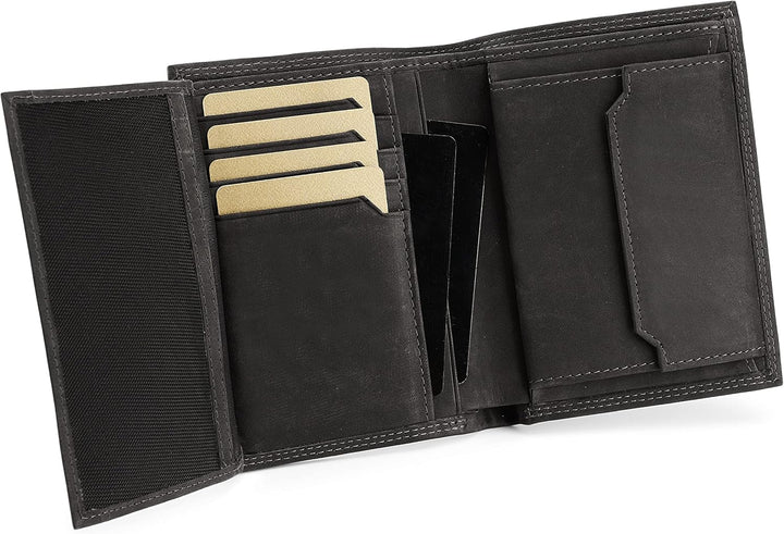 SERASAR | Leder Geldbörse Herren [Vintage] mit RFID Schutz | Schwarz | Echtleder | 12 Kartenfächer |