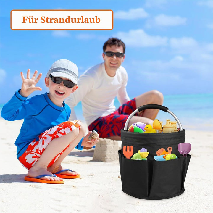 2 Stück Einkaufskorb Faltbar mit Griff und 6 Taschen, 17L Tragbarer Putzmittel Organizer, Gartentasc