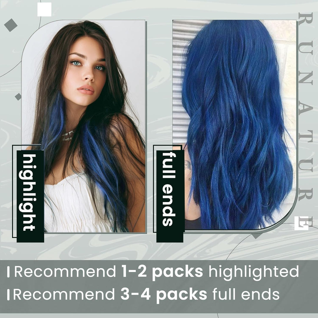 RUNATURE I Tip Extensions Echthaar Blau 40cm 25 Strähne I Tip Bunt Extensions Echthaar Unsichtbar Ha