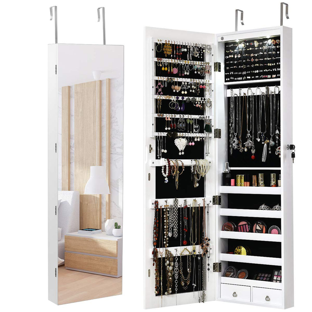 RELAX4LIFE Schmuckschrank, Schmuckregal mit LED-Beleuchtung & Spiegel & Schloss, Schmuckorganizer fü