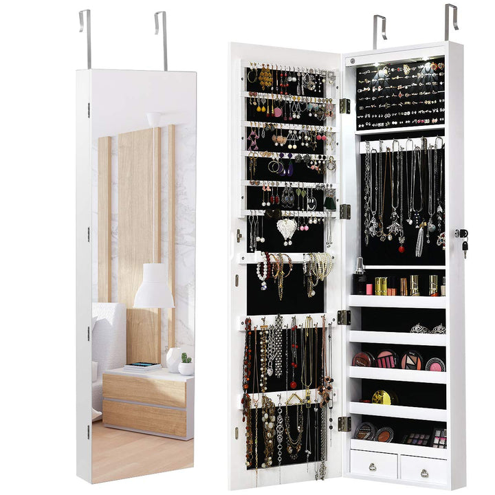 RELAX4LIFE Schmuckschrank, Schmuckregal mit LED-Beleuchtung & Spiegel & Schloss, Schmuckorganizer fü