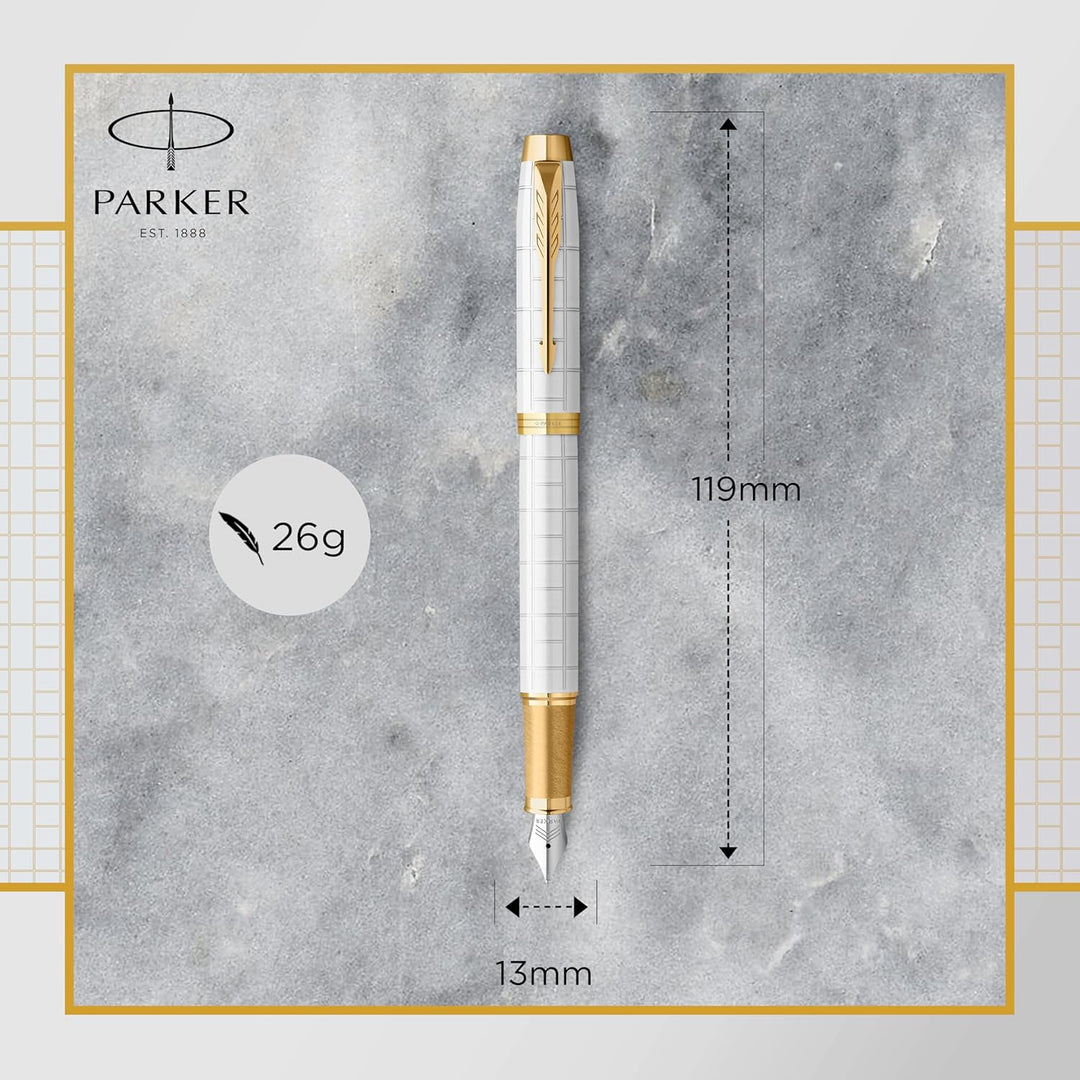 Parker IM Füller | Perlfarbene Premium-Lackierung mit goldenen Zierteilen | Füllfederhalter mit fein