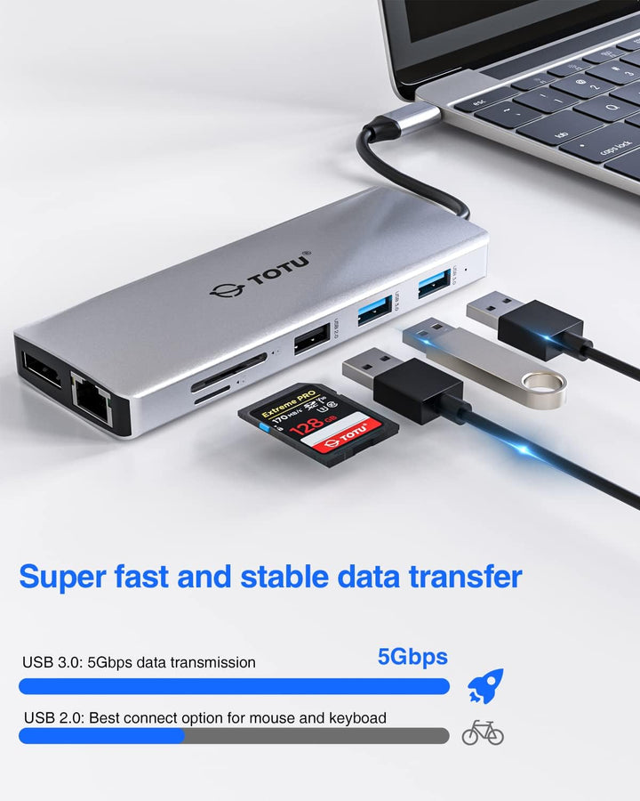 USB C HUB, TOTU 13-in-1 Docking Station (4K Dual HDMI & DP, 75W PD), Triple Displays für USB C Windo