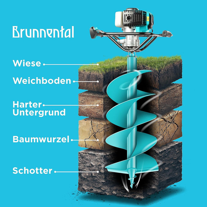 BRUNNENTAL ® Erdbohrer 250mm - Ideal Für Aushubarbeiten - Erdbohrer Hand - einfache Bedienung Robust