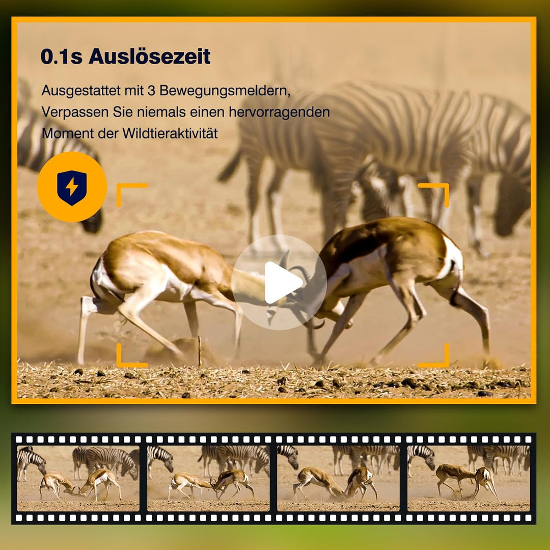 VOOPEAK Solar Wildkamera Duales Objektiv, 4K 60MP Wildkamera WLAN Sternenlicht Nachtsicht, Wildtierk