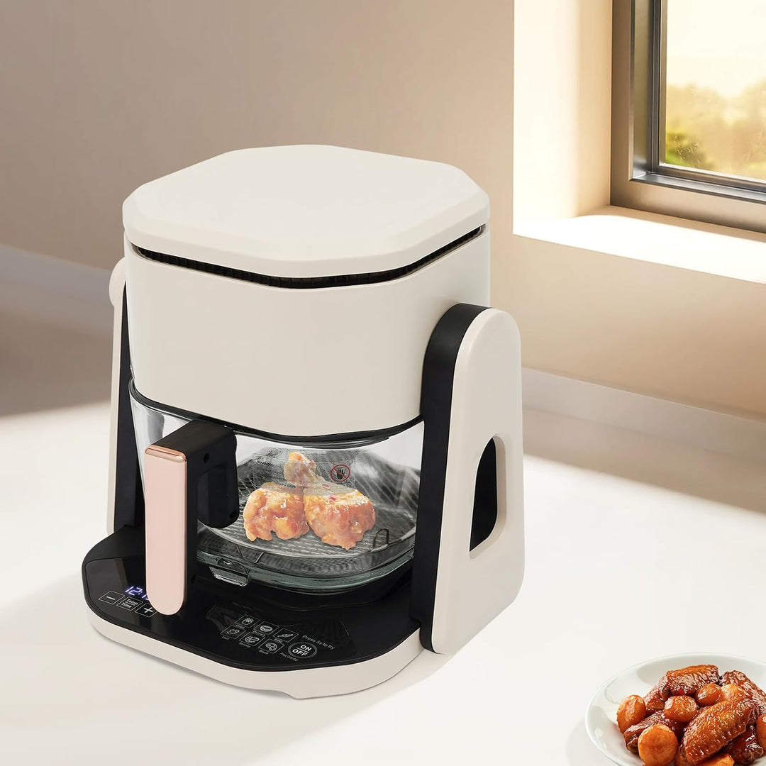 Heissluftfritteuse Glas 4,5L 3in1 mit Grillfunktion LCD-Display 1200W Borosilikatglas Sichtfenster 6