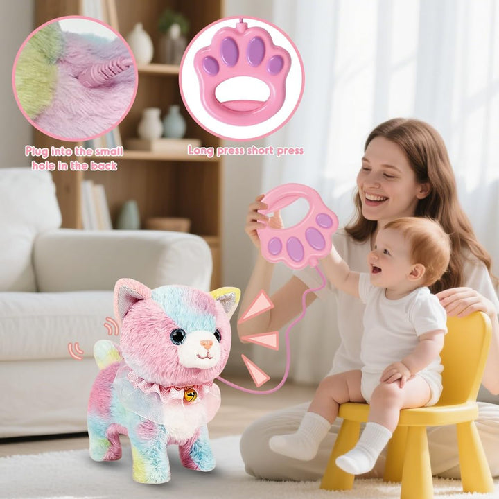 Interaktives Haustier Katze, der Läuft und Bellt | Katze Spielzeug Kinder, Realistische Interaktive