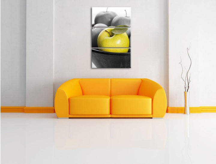 Pixxprint Apple Apfel Korb mit grünen Äpfeln als Leinwandbild/Grösse: 3 Teilig (120x80) cm/Wandbild/