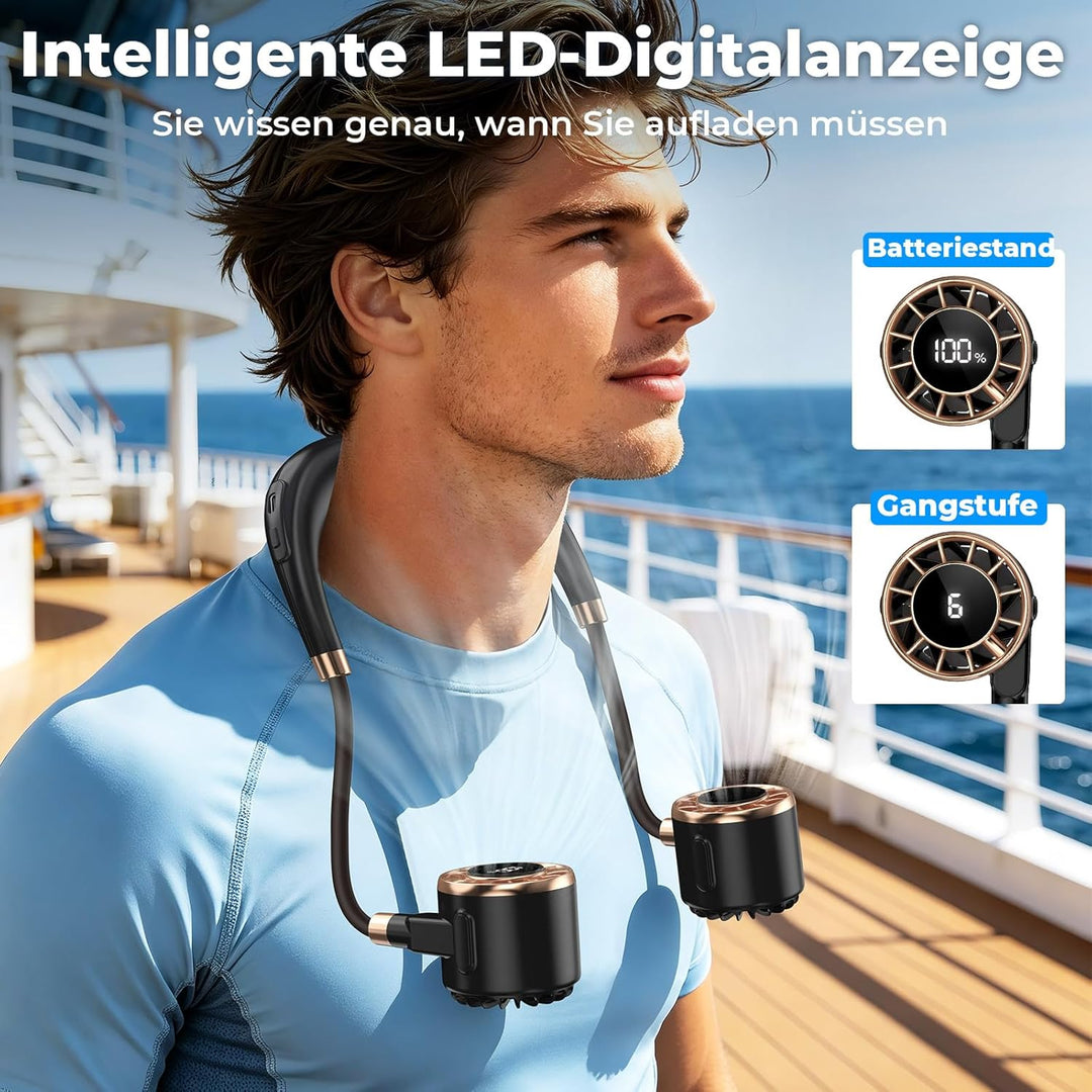 Nackenventilator, 4000mAh Tragbarer Halsventilator, 6 Stufen & 360° Luftstrom, 5-16 Stunden,Extrem L