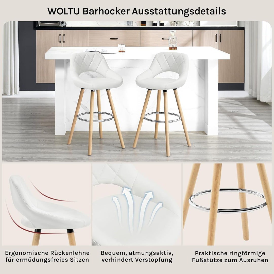 WOLTU Barhocker 2er Set, Barstuhl Küchenhocker Thekenhocker, Hocker mit Rückenlehne Fussstütze, aus