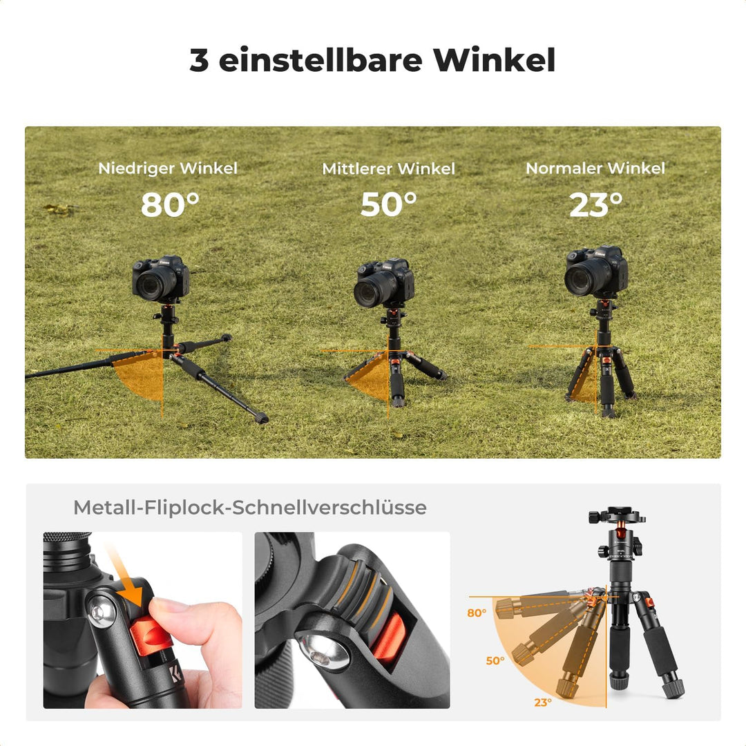 K&F Concept Mini Stativ,kompaktes Kamera Stativ mit 360° Kugelkopf,52 cm Desktop Stativ,Tischstativ