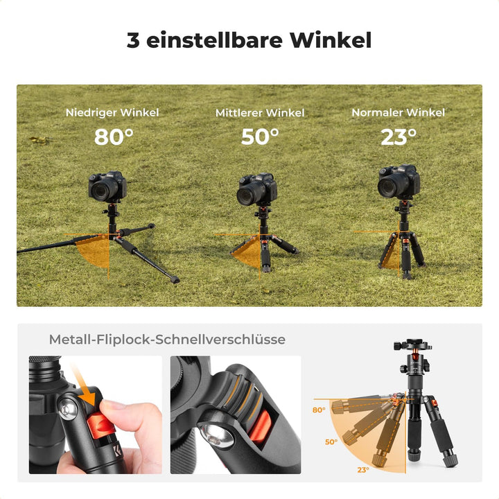 K&F Concept Mini Stativ,kompaktes Kamera Stativ mit 360° Kugelkopf,52 cm Desktop Stativ,Tischstativ