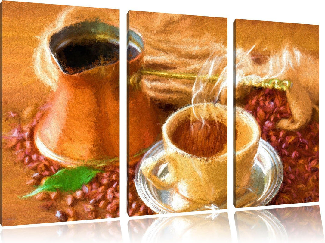 Pixxprint heisser Kaffee Bunstift Effekt 3-Teiler Leinwandbild 120x80 Bild auf Leinwand
