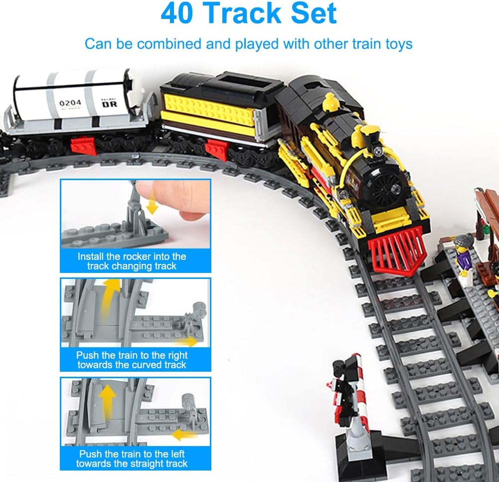 Bausteine Zug Schienen Set, 40 Stück City Eisenbahn Schienen for Train, Eisenbahn Schienen City Zug
