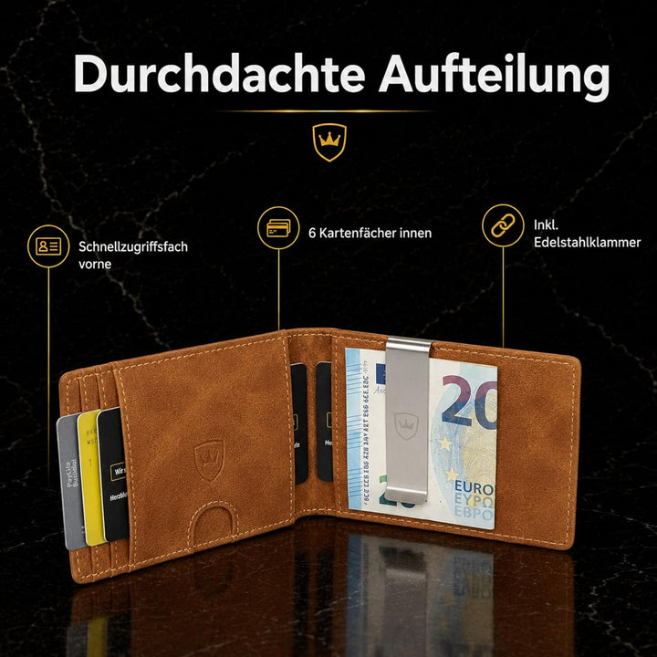 Kronenschein® Slim Wallet mit RFID Schutz I Geldbörse Herren & Damen klein I Portmonee mit Geldklamm