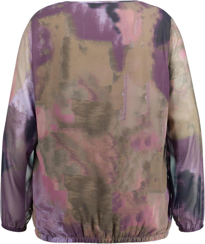 Ulla Popken Damen grosse Grössen Übergrössen Plus Size Bluse, Chiffon, V-Ausschnitt, Gummisaum, Lang