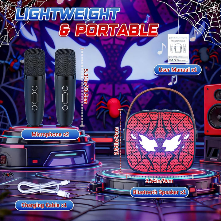Spider Karaoke Maschine Kinder mit 2 Bluetooth Mikrofon - Weihnachts Geschenke Spielzeug für Mädchen