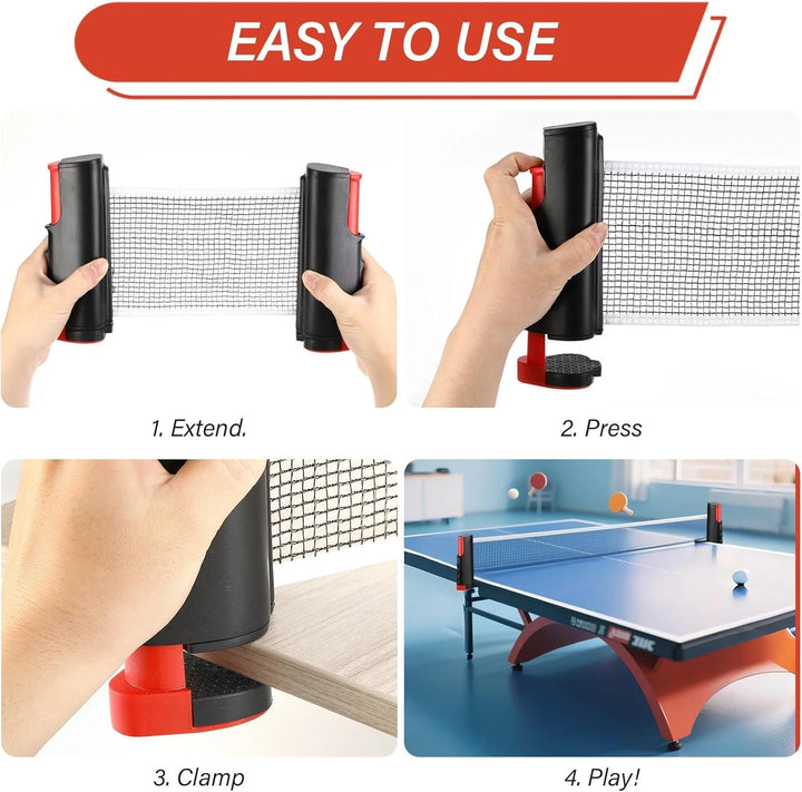 Tischtennisschläger Set, Tischtennis Set mit Netz, 2 Tischtennisschläger + Ausziehbares Mobiles Tisc