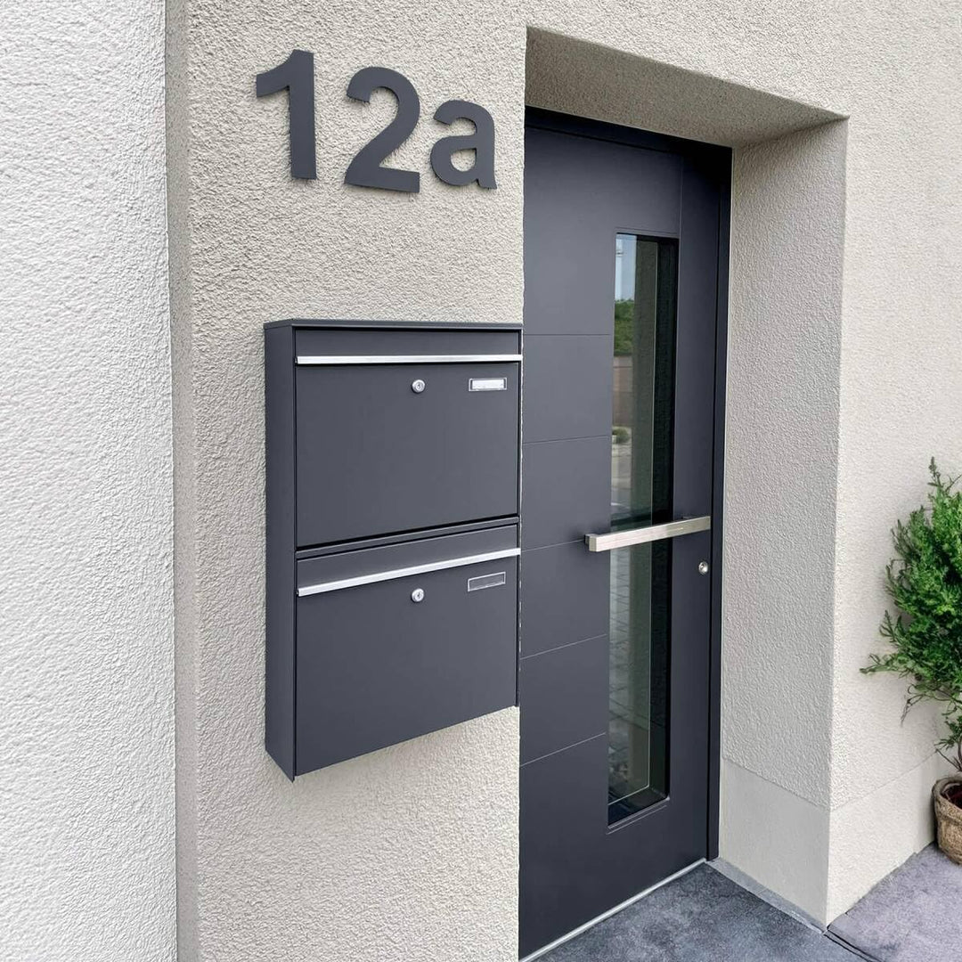 Metzler XXL Doppelbriefkasten für 2er Familienhaus aus massivem Stahl in Anthrazit RAL 7016 - mit au