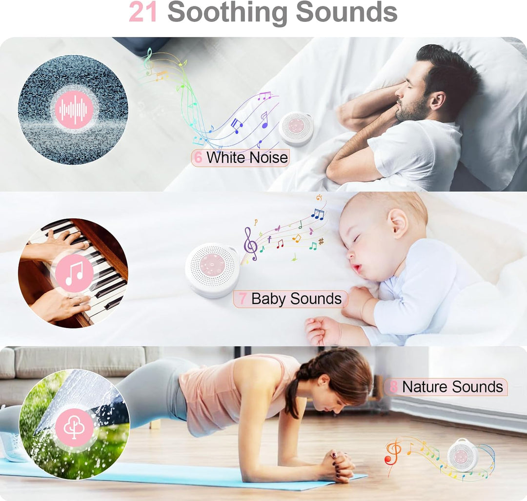 White Noise Machine Baby, Einschlafhilfe Babys mit 2000mAh Akku,Portable Sound Machine for Adults,21