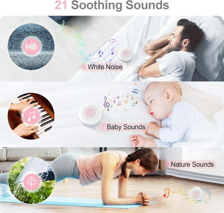 White Noise Machine Baby, Einschlafhilfe Babys mit 2000mAh Akku,Portable Sound Machine for Adults,21