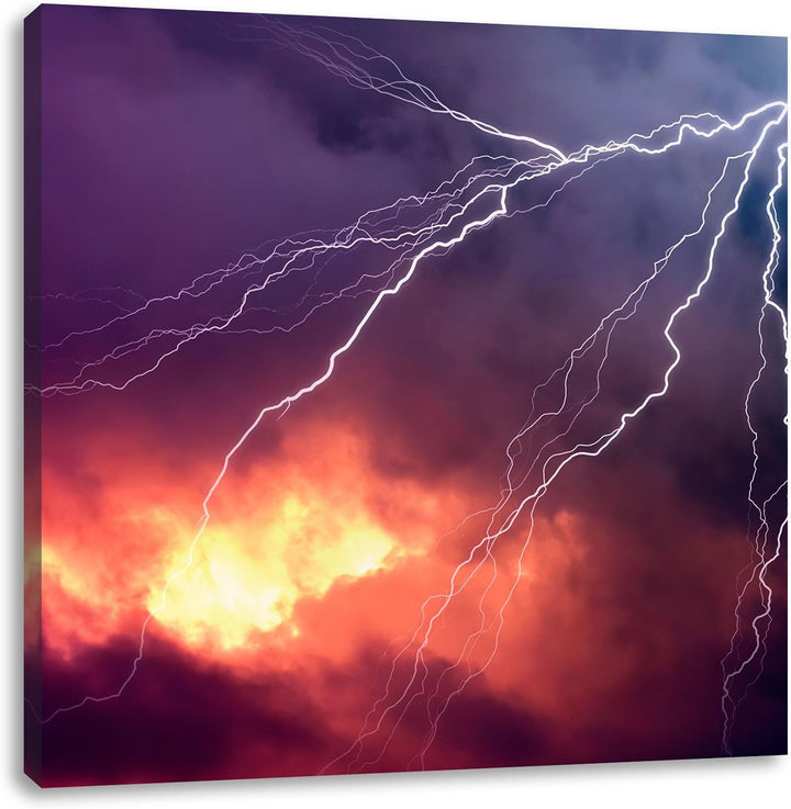 Pixxprint Blitze, Format: 70x70 auf Leinwand, XXL riesige Bilder fertig gerahmt mit Keilrahmen, Kuns