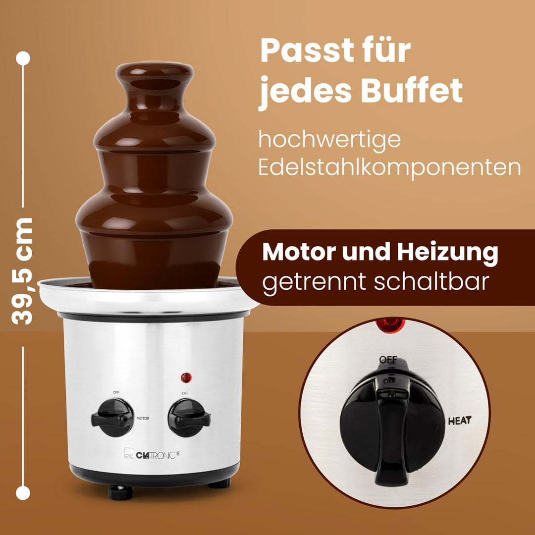 Clatronic SKB 3248 Schokoladenbrunnen, Edelstahlturm, für Früchte oder Gebäck, Edelstahlgehäuse, Tie