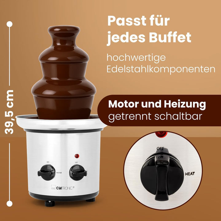 Clatronic SKB 3248 Schokoladenbrunnen, Edelstahlturm, für Früchte oder Gebäck, Edelstahlgehäuse, Tie