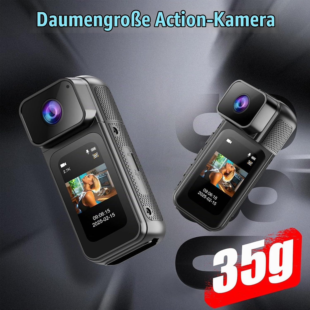 Action Cam 180° Drehung des Objektivs WiFi Kamera, 2.7K Action Kamera mit 170°Weitwinkel,Fahrrad Vid