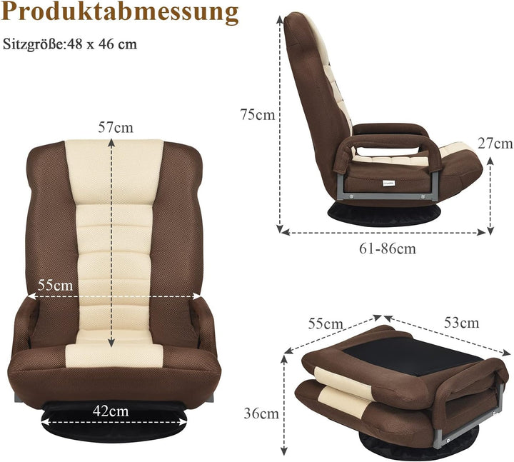 GOPLUS Bodenstuhl 360°drehbar, Bodensessel mit 6-Fach Verstellbarer Rückenlehne, klappbarer Gamingse
